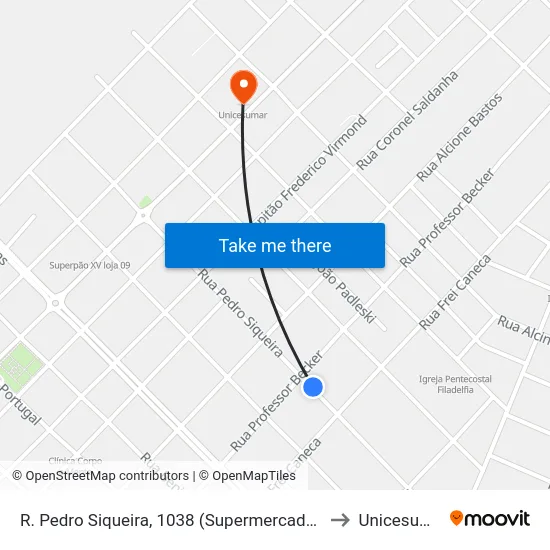 R. Pedro Siqueira, 1038 (Supermercado Mil) to Unicesumar map