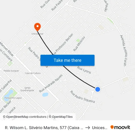 R. Wilsom L. Silvério Martins, 577 (Caixa D'Água Sanepar) to Unicesumar map
