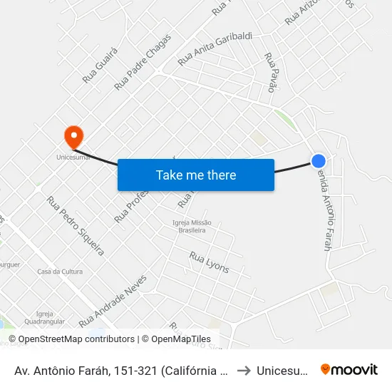 Av. Antônio Faráh, 151-321 (Califórnia Motel) to Unicesumar map