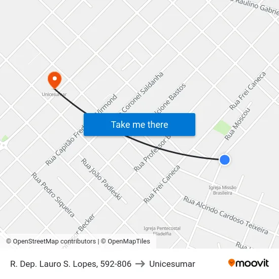 R. Dep. Lauro S. Lopes, 592-806 to Unicesumar map