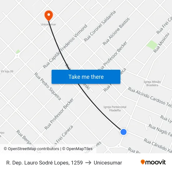 R. Dep. Lauro Sodré Lopes, 1259 to Unicesumar map