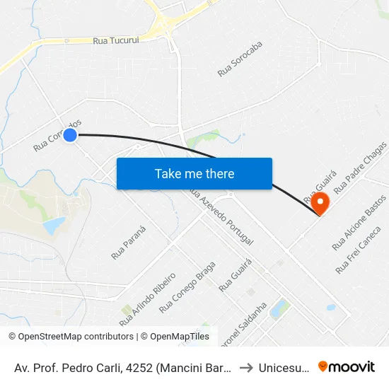 Av. Prof. Pedro Carli, 4252 (Mancini Barber Shop) to Unicesumar map