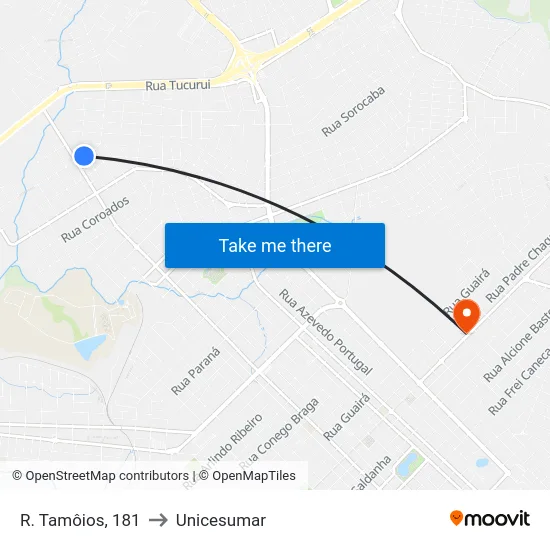 R. Tamôios, 181 to Unicesumar map