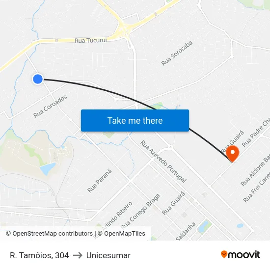 R. Tamôios, 304 to Unicesumar map