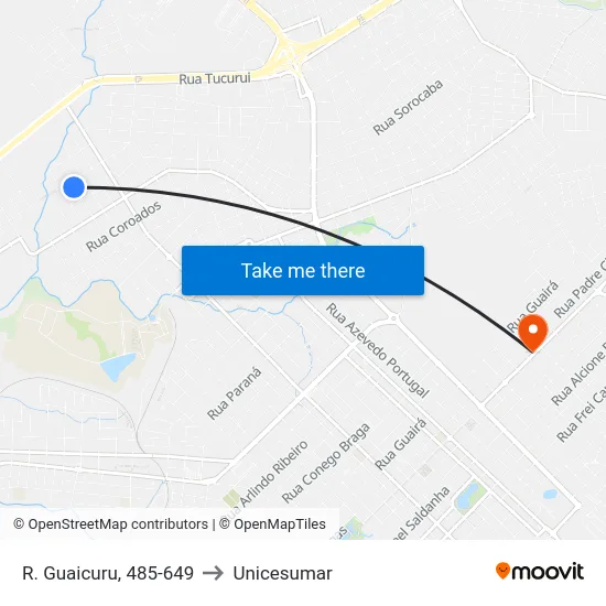 R. Guaicuru, 485-649 to Unicesumar map