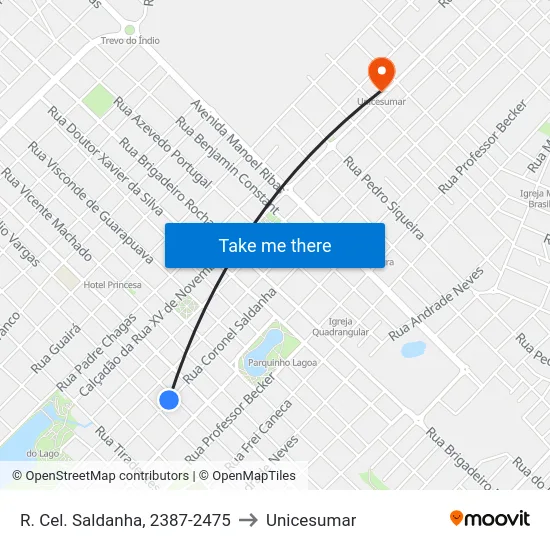 R. Cel. Saldanha, 2387-2475 to Unicesumar map