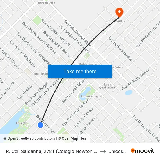 R. Cel. Saldanha, 2781 (Colégio Newton Felipe Albach) to Unicesumar map