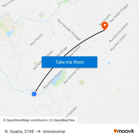 R. Guaíra, 3198 to Unicesumar map