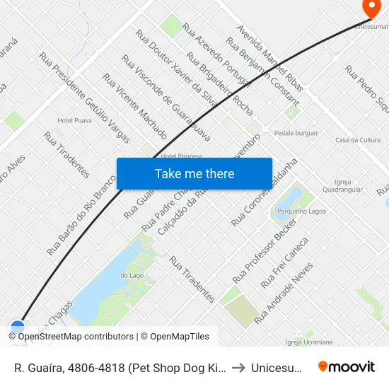 R. Guaíra, 4806-4818 (Pet Shop Dog King) to Unicesumar map