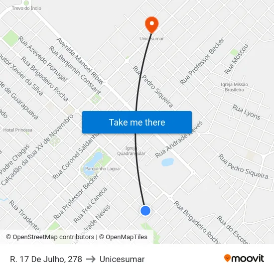R. 17 De Julho,  278 to Unicesumar map
