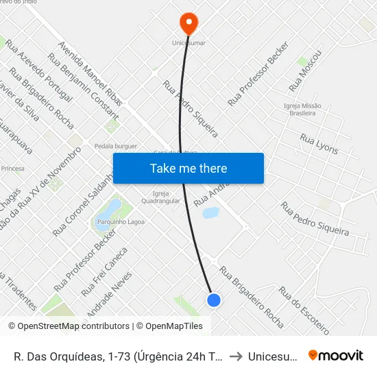 R. Das Orquídeas, 1-73 (Úrgência 24h Trianon) to Unicesumar map