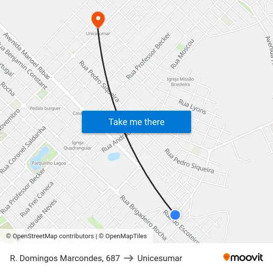 R. Domingos Marcondes, 687 to Unicesumar map