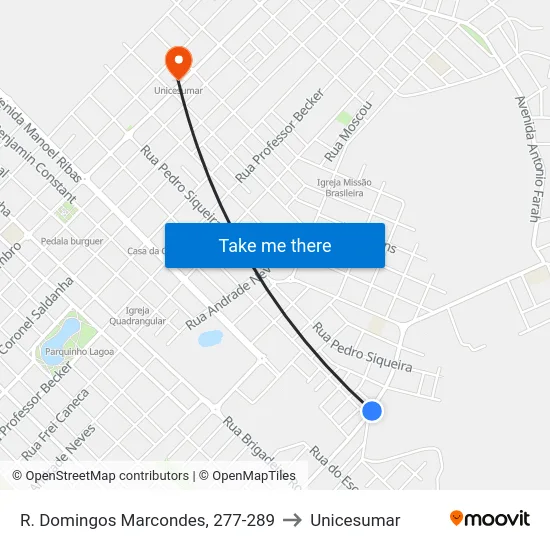 R. Domingos Marcondes, 277-289 to Unicesumar map