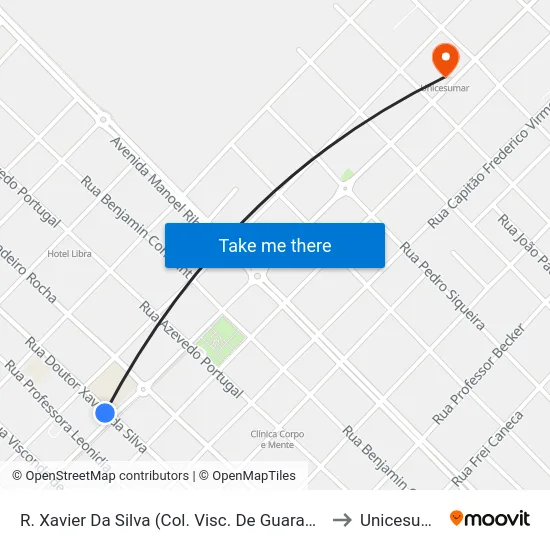 R. Xavier Da Silva (Col. Visc. De Guarapuava) to Unicesumar map
