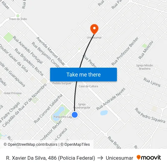 R. Xavier Da Silva, 486 (Polícia Federal) to Unicesumar map