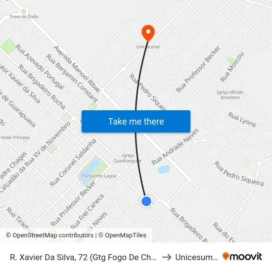 R. Xavier Da Silva, 72 (Gtg Fogo De Chão) to Unicesumar map