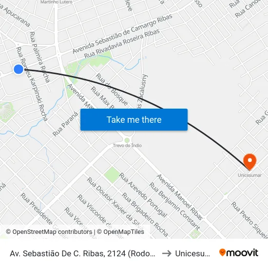 Av. Sebastião De C. Ribas, 2124 (Rodoviária) to Unicesumar map