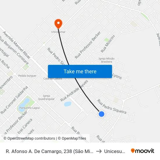 R. Afonso A. De Camargo, 238 (São Miguel) to Unicesumar map