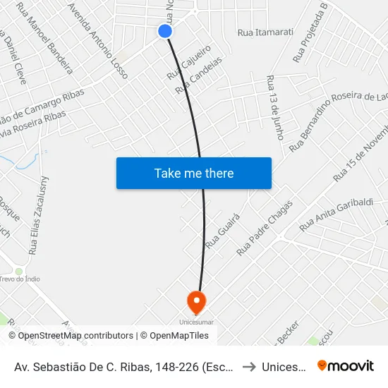 Av. Sebastião De C. Ribas, 148-226 (Escola Cristo Rei) to Unicesumar map