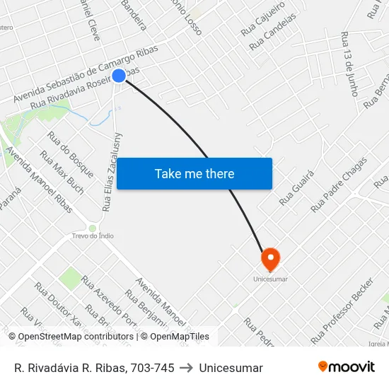 R. Rivadávia R. Ribas, 703-745 to Unicesumar map