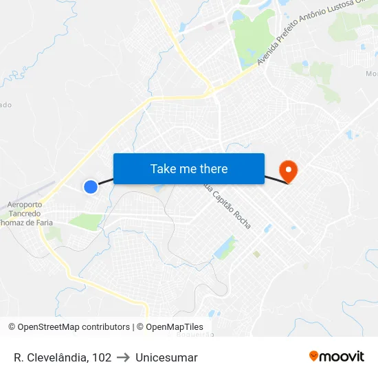 R. Clevelândia, 102 to Unicesumar map