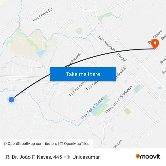 R. Dr. João F. Neves, 445 to Unicesumar map
