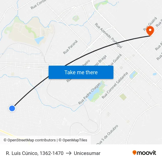 R. Luís Cúnico, 1362-1470 to Unicesumar map