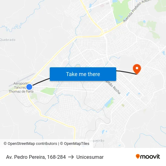Av. Pedro Pereira, 168-284 to Unicesumar map