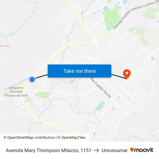 Avenida Mary Thompson Milazzo, 1151 to Unicesumar map