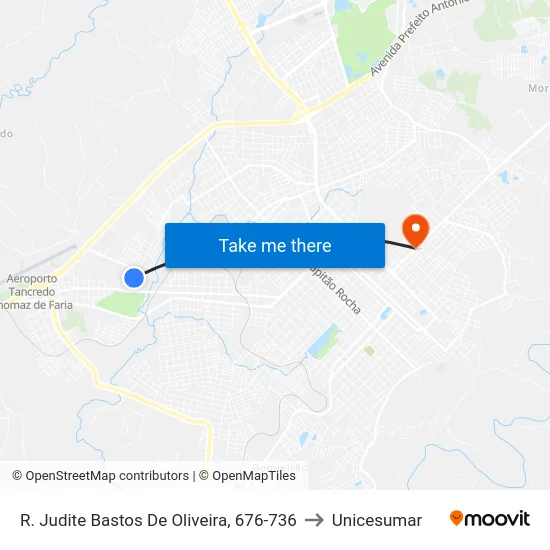 R. Judite Bastos De Oliveira, 676-736 to Unicesumar map