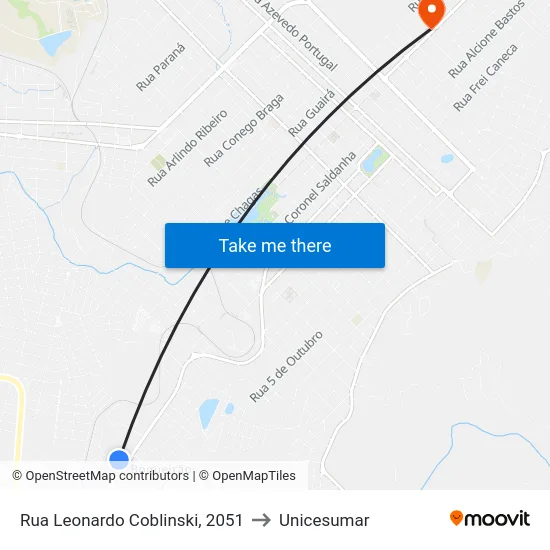 Rua Leonardo Coblinski, 2051 to Unicesumar map