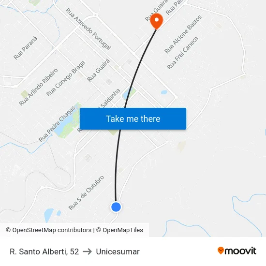 R. Santo Alberti, 52 to Unicesumar map