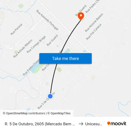 R. 5 De Outubro, 2605 (Mercado Bem Bom) to Unicesumar map