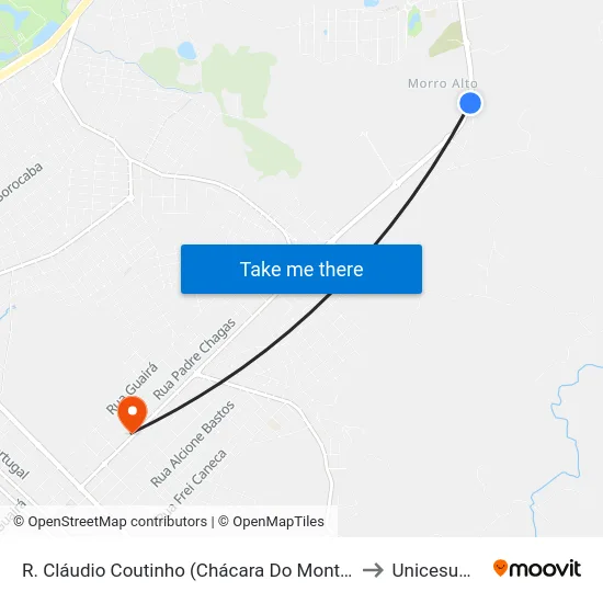 R. Cláudio Coutinho (Chácara Do Monteiro) to Unicesumar map