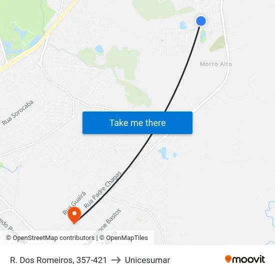 R. Dos Romeiros, 357-421 to Unicesumar map