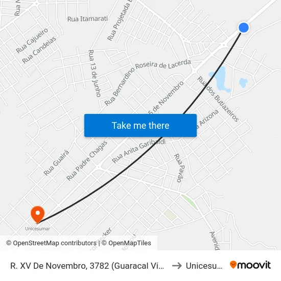 R. XV De Novembro, 3782 (Guaracal Vidraçaria) to Unicesumar map