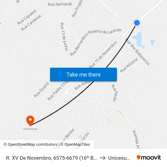R. XV De Novembro, 6575-6679 (16º Bpm) to Unicesumar map