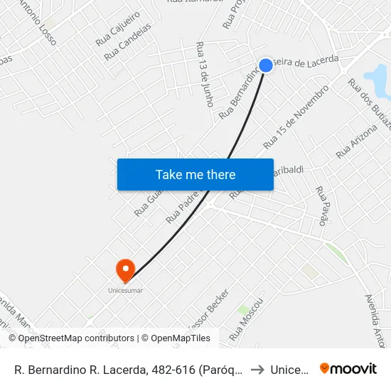 R. Bernardino R. Lacerda, 482-616 (Paróquia São Luis Gonzaga) to Unicesumar map