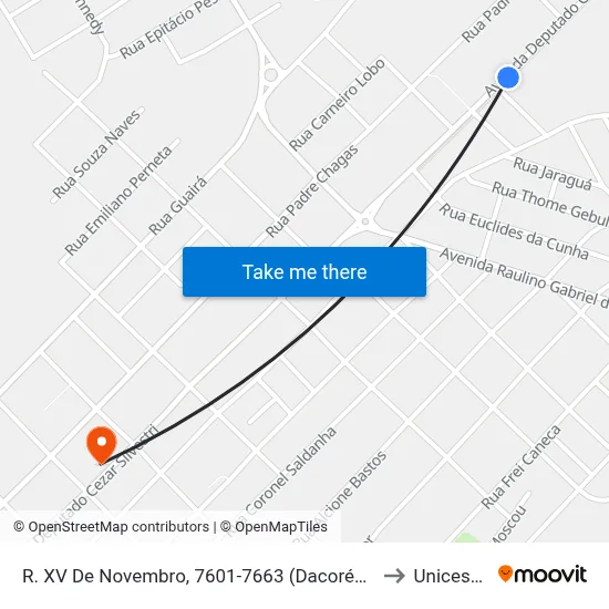 R. XV De Novembro, 7601-7663 (Dacorégio Automotivo) to Unicesumar map