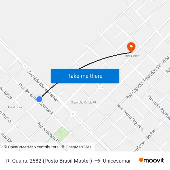 R. Guaíra, 2582 (Posto Brasil Master) to Unicesumar map