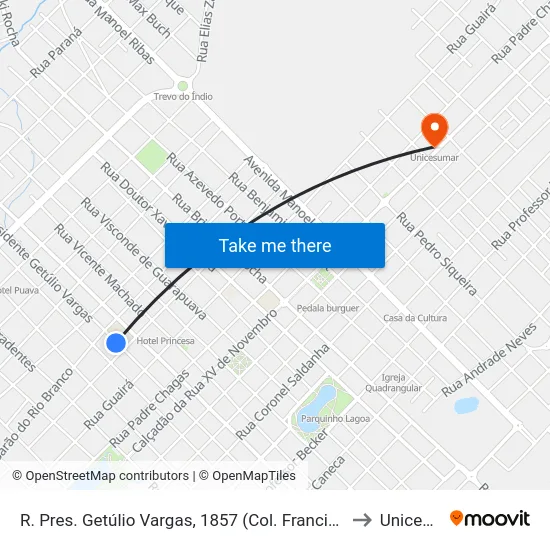 R. Pres. Getúlio Vargas, 1857 (Col. Francisco Carneiro Martins) to Unicesumar map