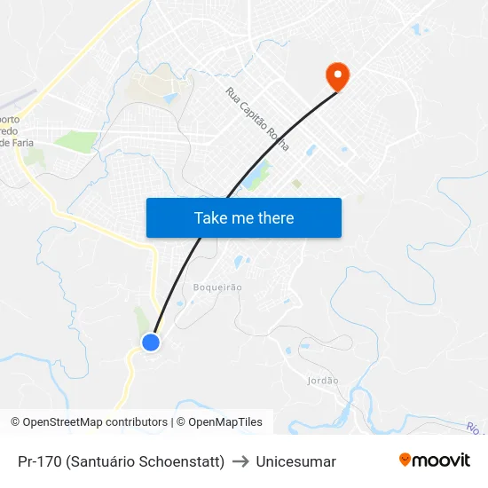 Pr-170 (Santuário Schoenstatt) to Unicesumar map