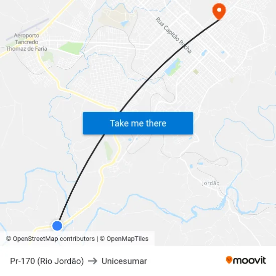 Pr-170 (Rio Jordão) to Unicesumar map