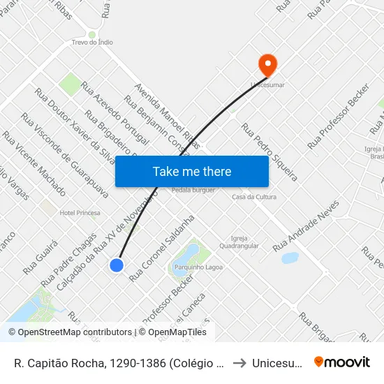 R. Capitão Rocha, 1290-1386 (Colégio Belém) to Unicesumar map