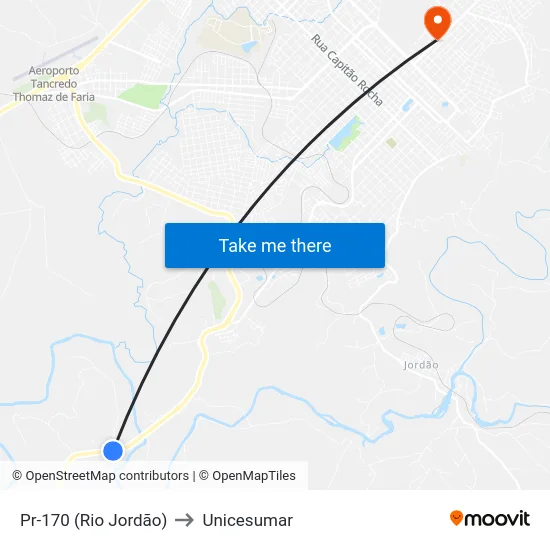 Pr-170 (Rio Jordão) to Unicesumar map