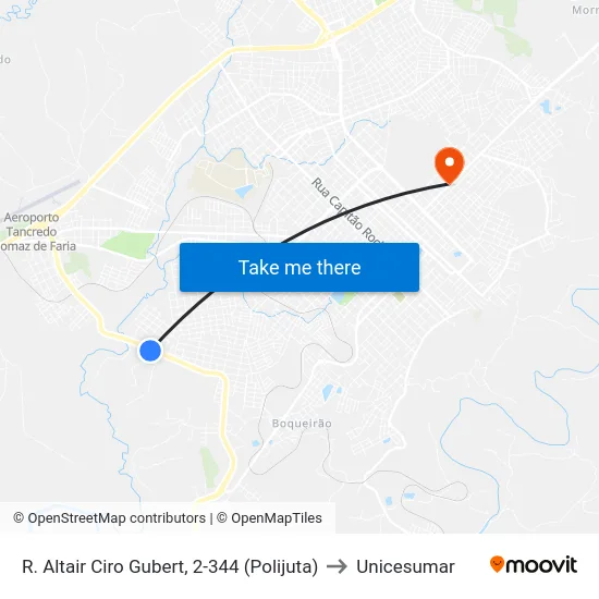 R. Altair Ciro Gubert, 2-344 (Polijuta) to Unicesumar map