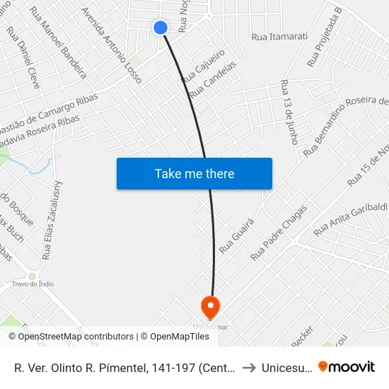 R. Ver. Olinto R. Pímentel, 141-197 (Centro De Bairro) to Unicesumar map
