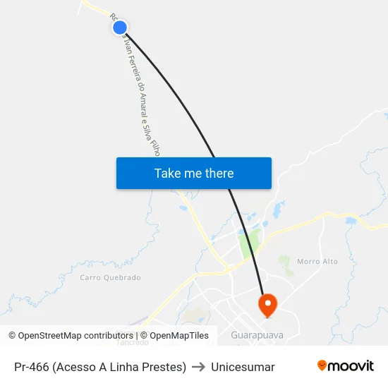 Pr-466 (Acesso A Linha Prestes) to Unicesumar map