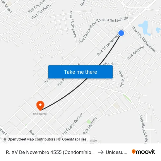 R. XV De Novembro 4555 (Condomínio Kainá) to Unicesumar map