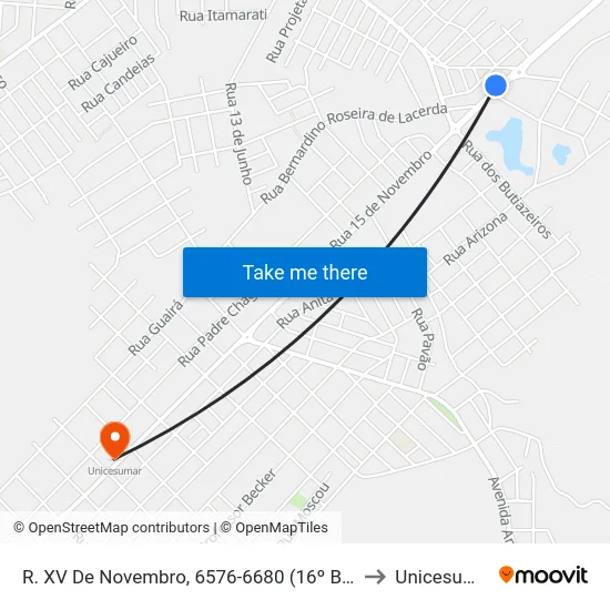 R. XV De Novembro, 6576-6680 (16º Bpm) to Unicesumar map